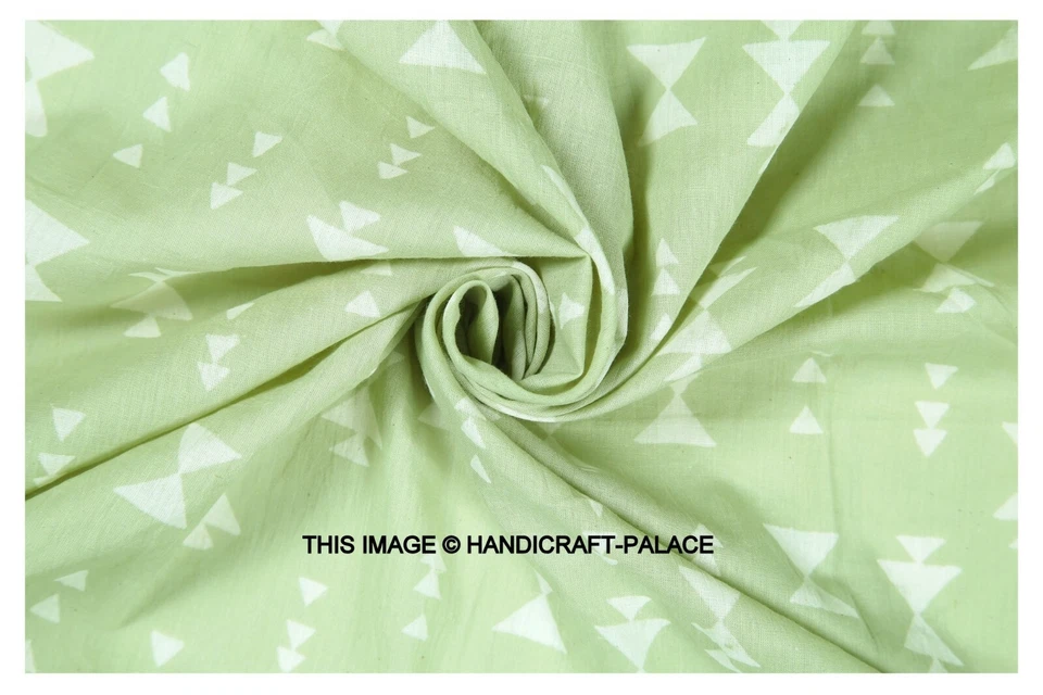 25 YARD NATURAL HAND BLOCK SEWING INDIAN SANGANERI PRINT COTTON FABRIC 44' - Image 1 of 3