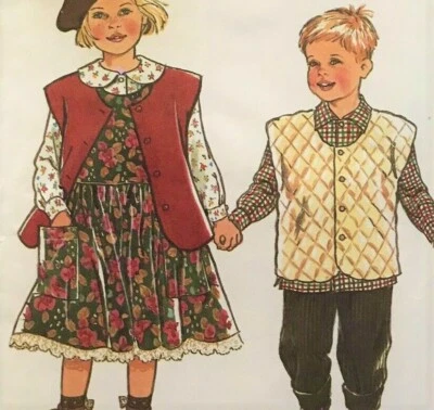 1980s Full Skirt Pinafore Dress Baggy Pant New Look 6128 Sewing Pattern Girl Boy - Image 1 of 3