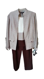 Perceptions NY NWT Brown And White Pants Suit Women's Size 12 - Picture 1 of 4