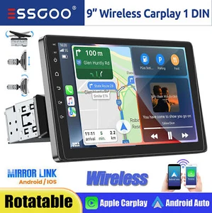 Single 1 DIN 9" Wireless CarPlay Touch Screen Bluetooth Car Stereo Radio AUX USB - Picture 1 of 14
