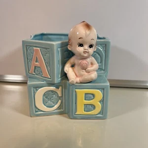 Vintage Giftware Co Baby/Nursery ABC BLOCK fioriera/vaso rosa/blu made in JAPAN - Foto 1 di 9