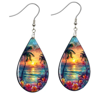 Brincos de verão ilha tropical SEM MANCHAS lágrima oceano sol praia férias - Imagem 1 de 4