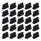30 Pcs Charging Port Data Cable Dust Plug Silica Gel Charger Protector Black