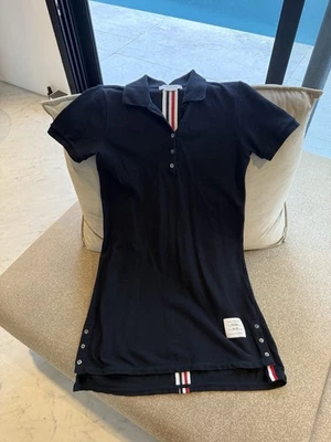 Thom Browne Classic Pique Stripe Black Polo Dress, Brand Size 40 RRP $1k - Image 1 of 4