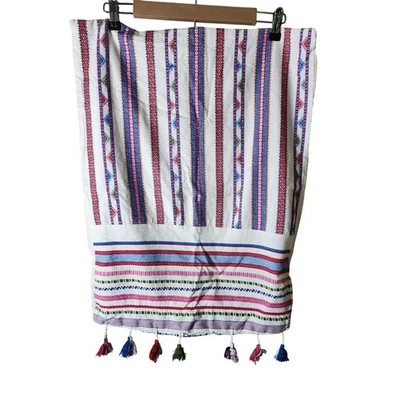 Juego de fundas de almohada ANTHROPOLOGIE azul rojo a rayas borlas boho hippie ESTÁNDAR/2 Foto 1 de 4