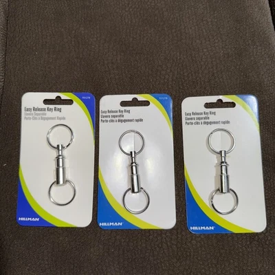 3 Hillman Valet KEY CHAIN Tempered Steel Silver Easy Release Push Button (qty 3) - Image 1 of 2