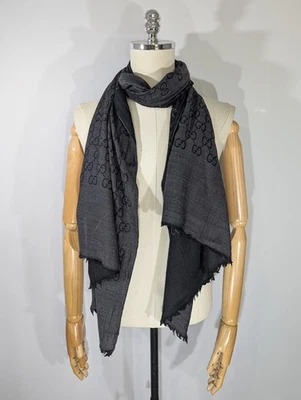 Gucci GG Monogram Bufanda 200 * 70 Hecho en Italia Gris 165903 3G646 - Imagen 1 de 4