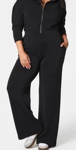 Spanx AirEssentials Black Long Sleeve Wide Leg Women's Jumpsuit Large - Picture 1 of 6