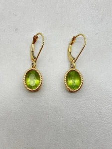 14k Gold Peridot Lever Back Earrings - 2.53g - Picture 1 of 8