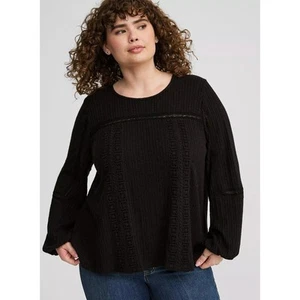 NWT Women's Torrid Lace Trim Ribbed Balloon Long Sleeve Top in Black size 3X - Picture 1 of 5