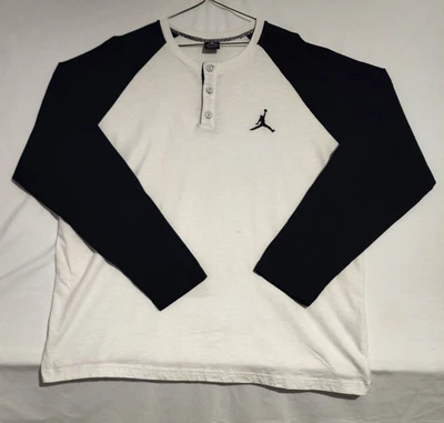 Air Jordan 1/4 Button Long Sleeve Shirt White/W black Sleeves Jumpman Men 3XL - Image 1 of 4