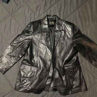 Chaqueta Blazer Scully Para Hombre Vintage Cuero Negro Motociclista Talla 48 Foto 1 de 4