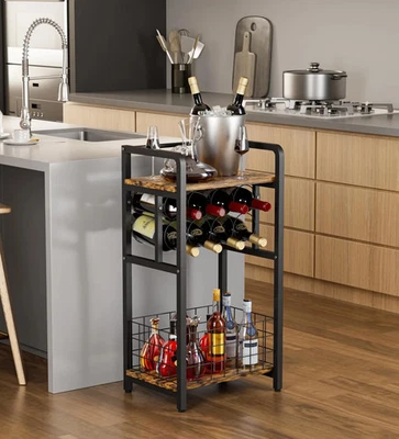 3层葡萄酒架独立式地板带木质顶部酒瓶架转角 — 第 1/4 张图片