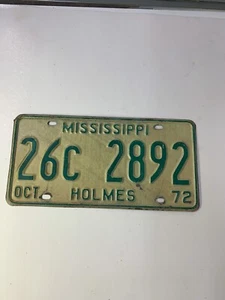 Vintage Original 1972 HOLMES County MISSISSIPPI License Plate Tag - Picture 1 of 14