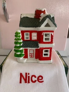 Vintage Ceramic Votive Candle Holder Christmas Red Victorian House 4.75” - Picture 1 of 7