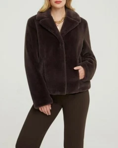 Gr.36/38 DAMEN FAUX FUR JACKE MANTEL AUS FELLIMITAT (WIE NERZFELL) KAFFEEBRAUN - Bild 1 von 5