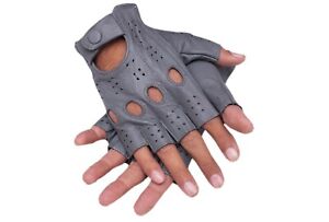Driving Gloves Half Finger ! Finger Less Knuckle Holes For Men Genuine Leather