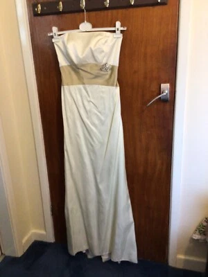 Vestido de fiesta largo satinado Alvina Valenta Maids NY. Talla 10. Marfil/Dorado Foto 1 de 4