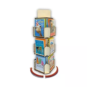 Rotating Greeting Card Display Stand, 3 Tier Wooden Organizer, 4-Sided Displa... - Picture 1 of 6
