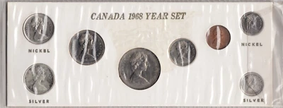CANADA YEAR 1968 COIN SET 8 COIN SET WITH 2 .925 SILVER COINS - Image 1 of 2