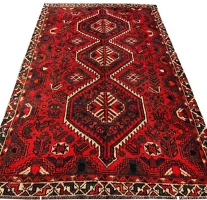 Auténtica alfombra de lana vintage tribal Shrz pictórica anudada a mano 7,8 x 4,8 pies - Imagen 1 de 9