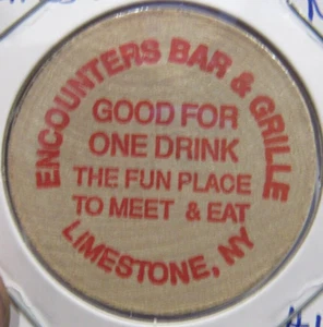 Vintage Encounters Bar & Grille Limestone, NY Wooden Nickel - #1 New York Token - Picture 1 of 2