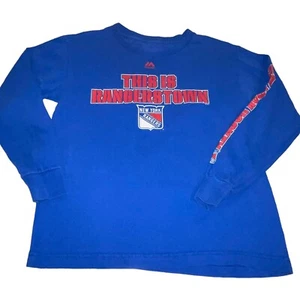 NY Rangers Boys Longs Sleeve T-Shirt Blue White Red Size Medium GUC Flawed - Picture 1 of 15