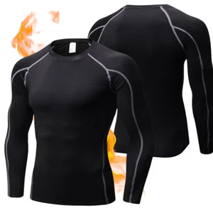 Men Compression Base Layer Fit Top Long Sleeve Sports Workout Running Shirts Gym - Picture 1 of 22