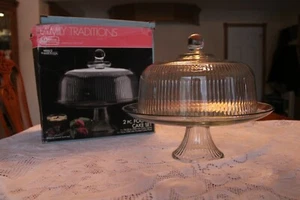 Anchor Hocking Vintage Monaco 2 Piece Footed Cake Set Or Punch Bowl - Picture 1 of 8