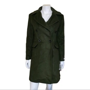 Anne Klein Dark Olive Double-Breasted Wool Cashmere Blend Coat Size 4 NWT - Picture 1 of 9