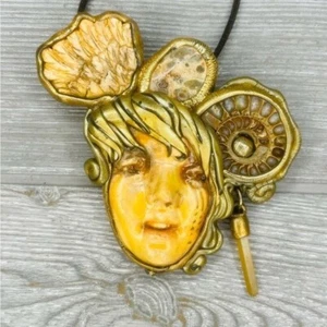 Hand made vintage unique face jewelry necklace accessory unique / whimsical - Picture 1 of 7