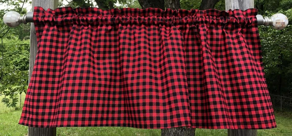 Panel cenefa cortina cocina granja cuadros búfalo rojo y negro elige longitud Foto 1 de 2