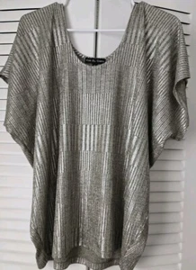 Kim & Cami Silber Metallic Kurzarm Rundhals Gr. XL Strick Top Damen  - Bild 1 von 5