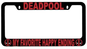 Black METAL Deadpool My Favorite Happy Ending License Plate Frame Auto Accessory - Foto 1 di 1