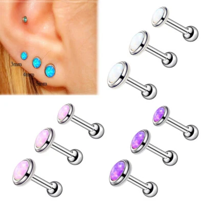 6pc 3/4/5mm Opal Crystal Steel Ear Stud Ring Tragus Helix Cartilage Piercing Set Foto 1 de 4