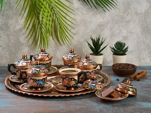 Kupfer Kaffee Servier Set, Türkisches Kaffeeservice, Kupfer Kaffeetassen Tablett - Bild 1 von 6