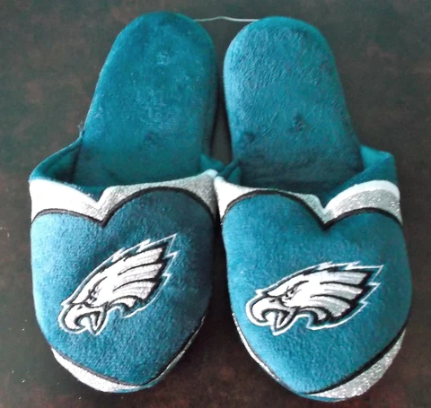 PHILADELPHIA EAGLES WOMENS SLIPPERS - SLIP ON PLUSH -GLITTER HEART - S(5-6) -NEW Cover