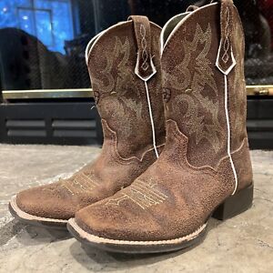 Ariat Kids Sz 2 Tombstone Western Boot Square Toe 4LR Tech Embroidered 10007846