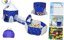 LOJETON 3pc Rocket Ship Kids Play Tent, Tunnel & Ball Pit with Basketball Hoop f