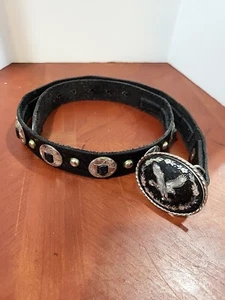 Cinturón de cuero tachonado vintage con hebilla de águila talla 32 - Imagen 1 de 6