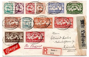 Danzig, 1923 spectacular Inflation Airmail R-Cover to Switzerland, huge CV - Picture 1 of 2