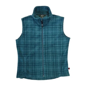Woolrich Womens Atlantic Hunt Fleece Vest Sz M Turqiouse Plaid Pockets Cabincore - Picture 1 of 11