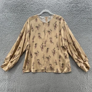 Vince Blouse Womens XL Gold Floral Silk Long Sleeve Lightweight Career Top - Picture 1 of 10