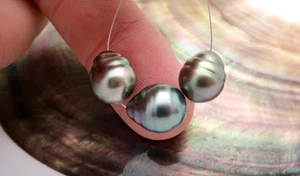 AA+ 3 BEAUTIFUL RARE TAHITIAN CULTURED PEARLS - BRONZE PISTACHIO COLORFUL PEARLS - Picture 1 of 6