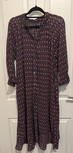 Benetton Midi Dress Size 12 Button Up Viscose Black Red Blue - Picture 1 of 4