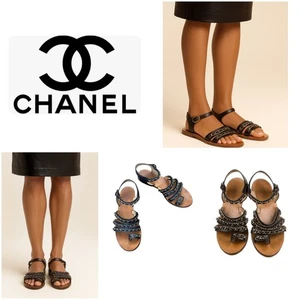Chanel Chain CC Gladiator Sandalen schwarz Größe 39,5 1025 $ - Bild 1 von 13