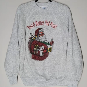 Vintage Christmas Sweatshirt 90's Santa Clause Size L Tultex You Better Not Pout - Picture 1 of 6