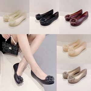 Ladies Womens Flat Ballerina Shoes Slip On Office Jelly Bow Casual Ballet Pumps - Picture 1 of 21