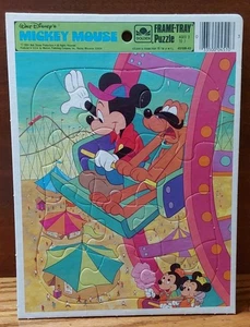 Walt Disney Frame Tray Puzzle 1984 Mickey Pluto Golden Amusement Park - Picture 1 of 1