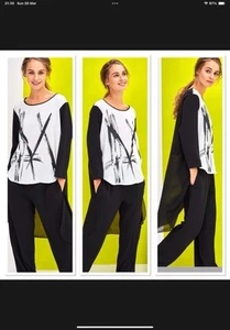 Naya Black White Abstract Chiffon Long Back Tunic Sz1 Uk10/12 Looks Unworn PB29 - Picture 1 of 12